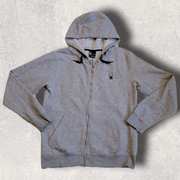 MEN'S SPYDER GRAY FULL ZIP LOGO HOODIE, SIZE MEDIUM - Picture 1 of 7